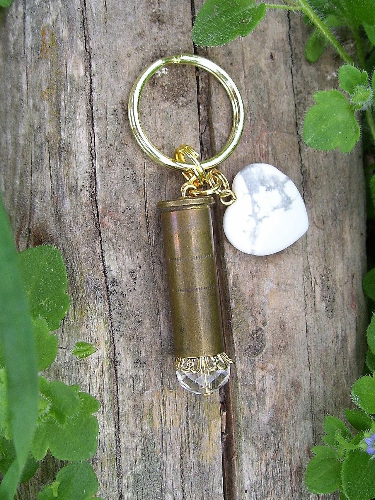 Bullet Key Chain With White Agate